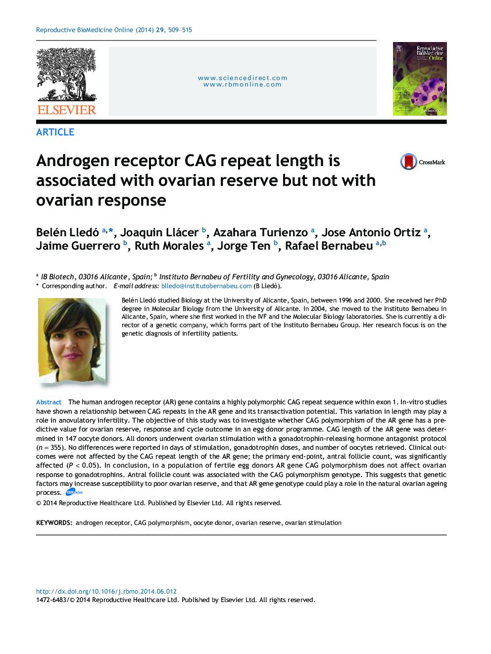 Androgen receptor CAG repeat length is associated with ovarian reserve but not with ovarian response