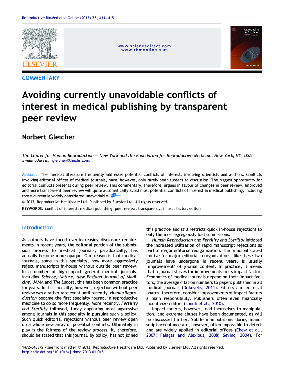 Avoiding currently unavoidable conflicts of interest in medical publishing by transparent peer review