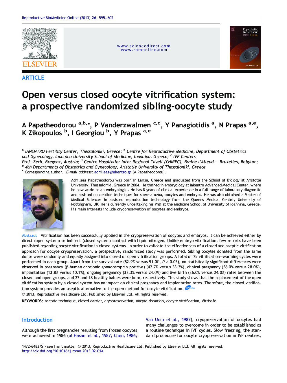Open versus closed oocyte vitrification system: a prospective randomized sibling-oocyte study