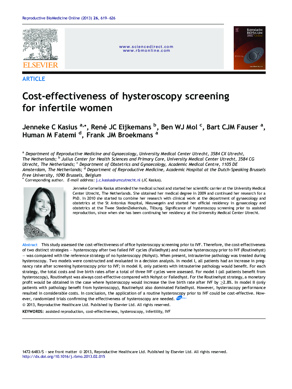 Cost-effectiveness of hysteroscopy screening for infertile women