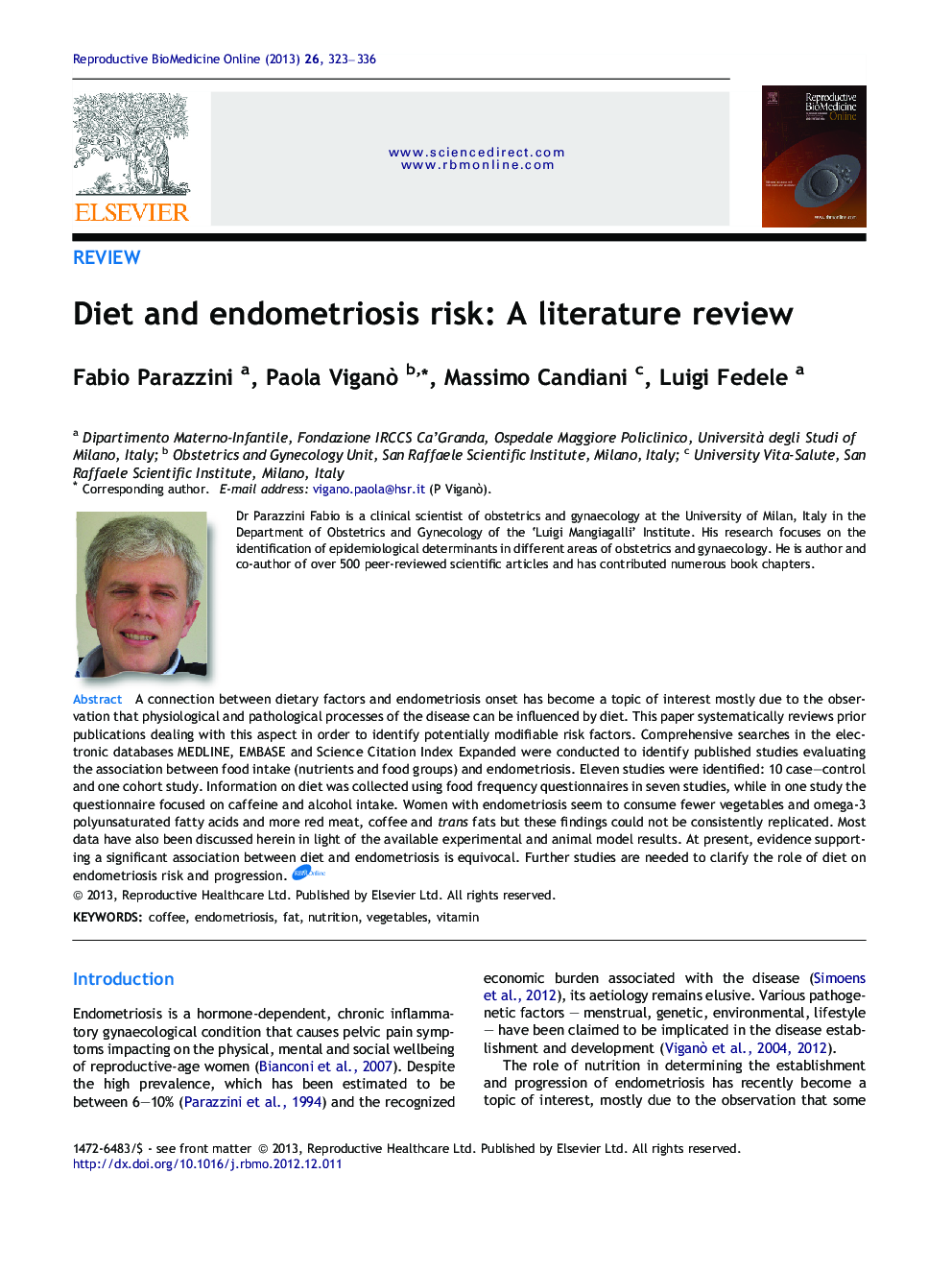 Diet and endometriosis risk: A literature review