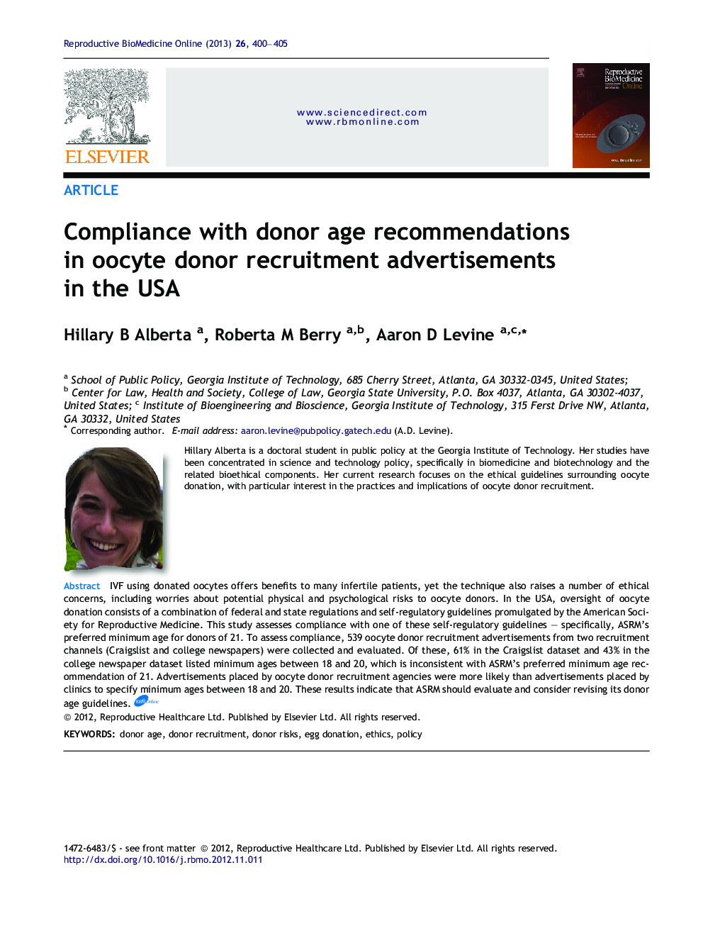 Compliance with donor age recommendations in oocyte donor recruitment advertisements in the USA