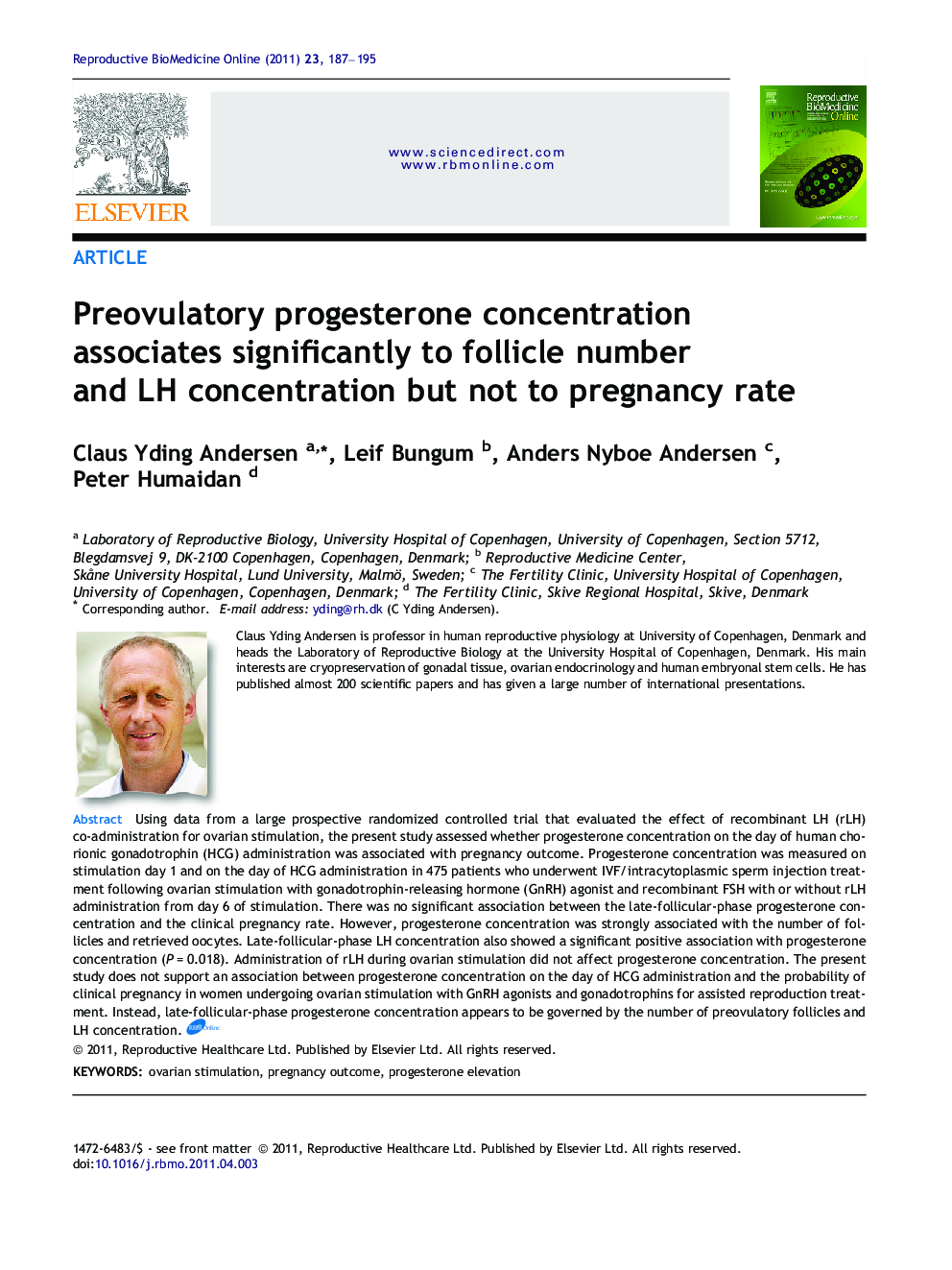 Preovulatory progesterone concentration associates significantly to follicle number and LH concentration but not to pregnancy rate