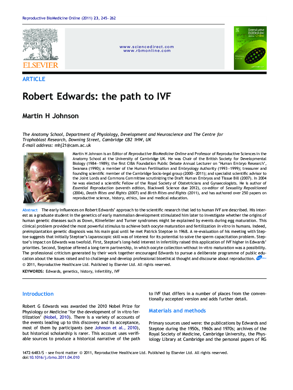 Robert Edwards: the path to IVF