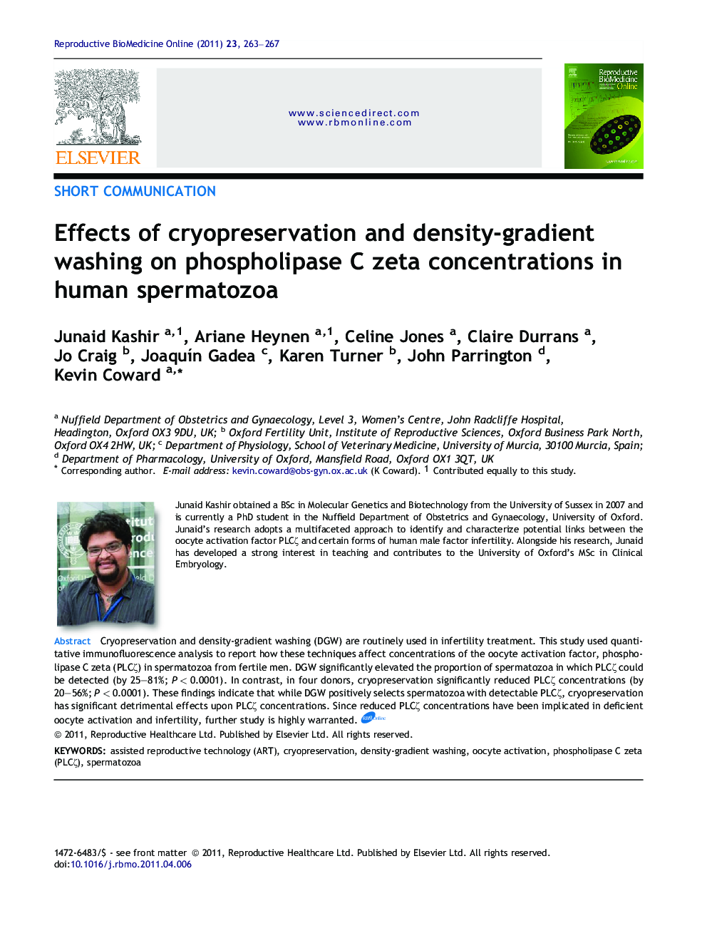 Effects of cryopreservation and density-gradient washing on phospholipase C zeta concentrations in human spermatozoa