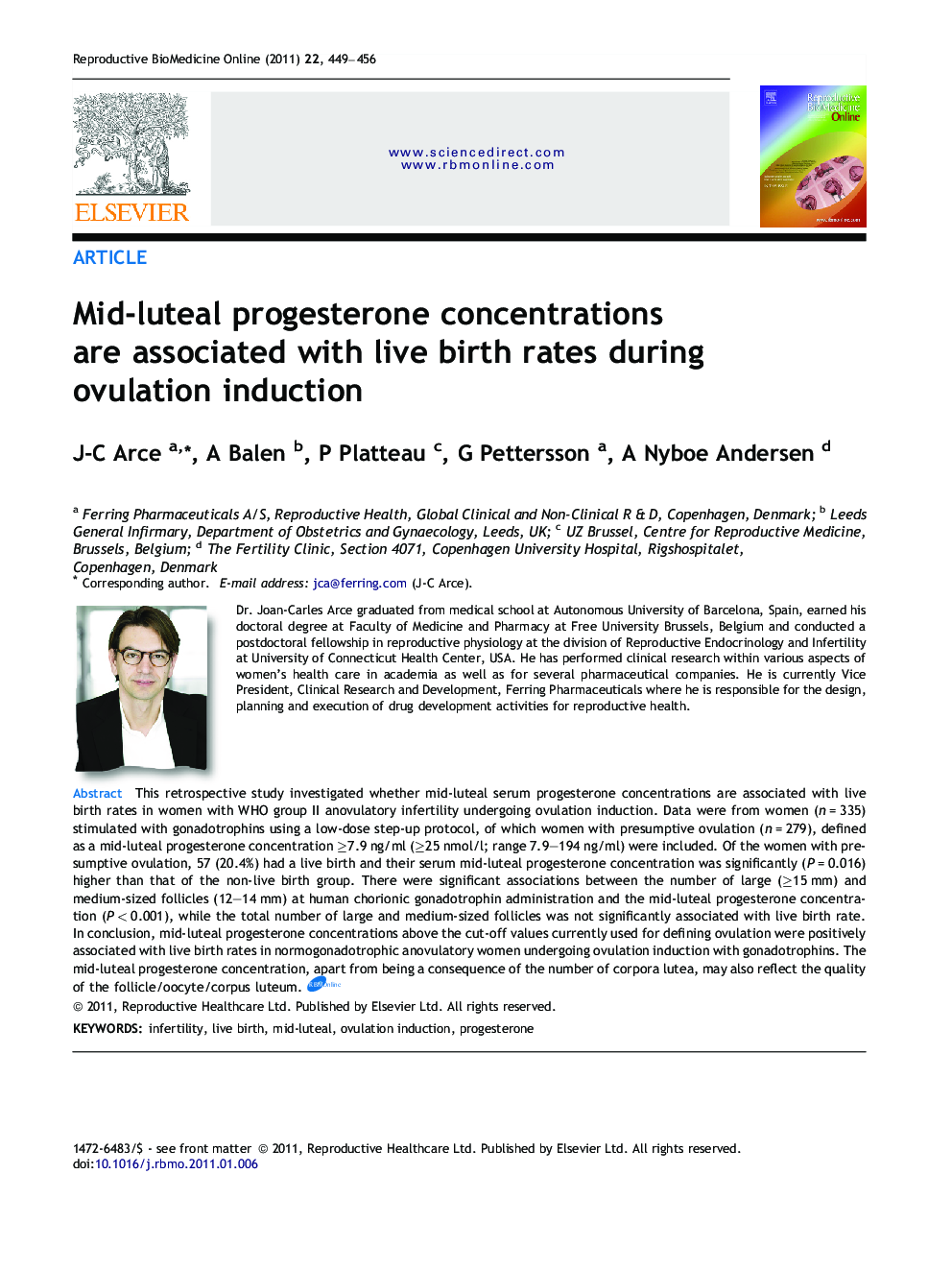Mid-luteal progesterone concentrations are associated with live birth rates during ovulation induction
