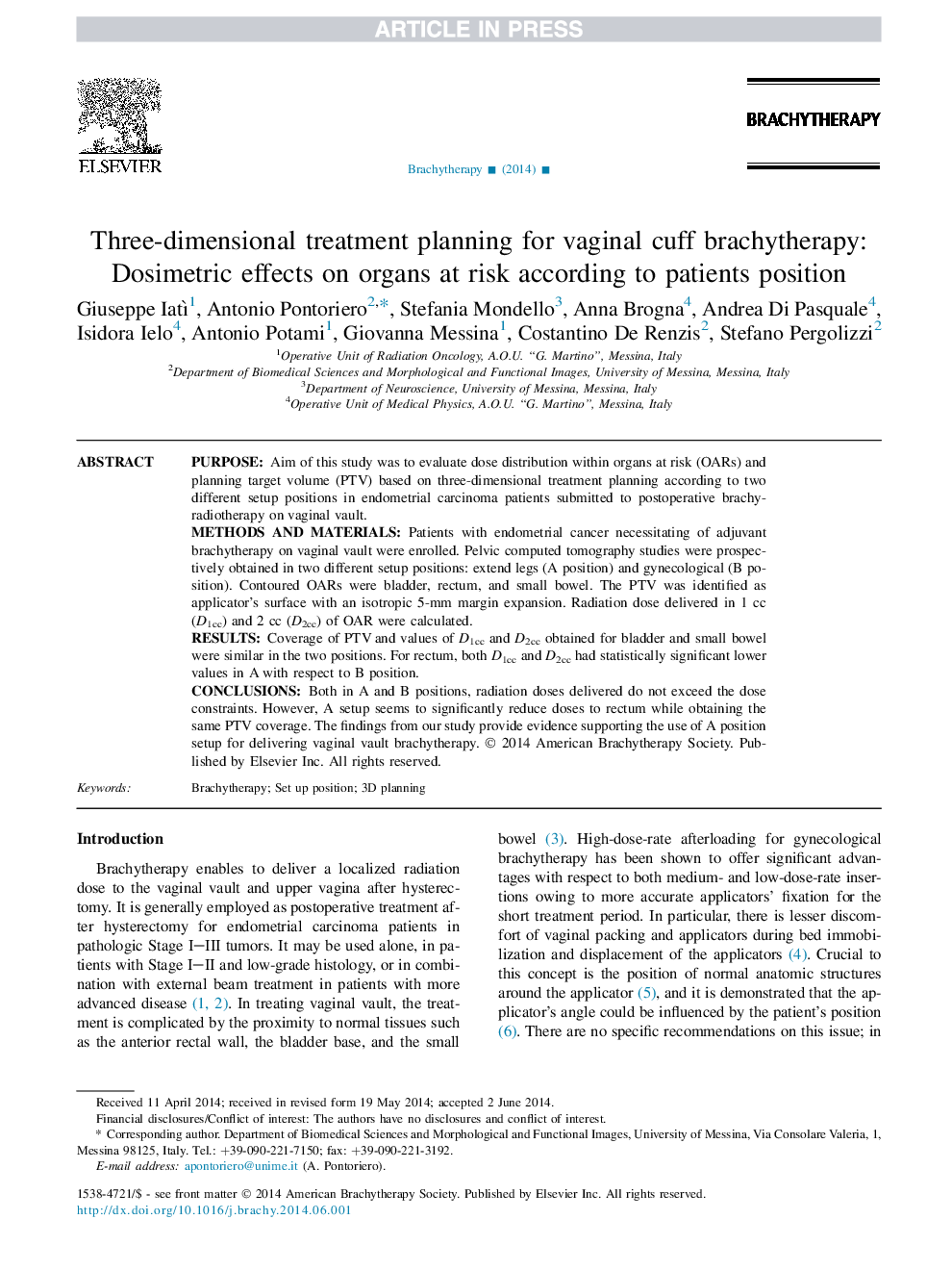 Three-dimensional treatment planning for vaginal cuff brachytherapy: Dosimetric effects on organs at risk according to patients position