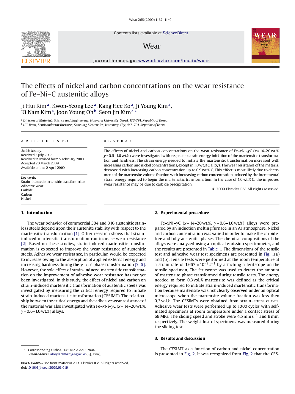 The effects of nickel and carbon concentrations on the wear resistance of Fe–Ni–C austenitic alloys