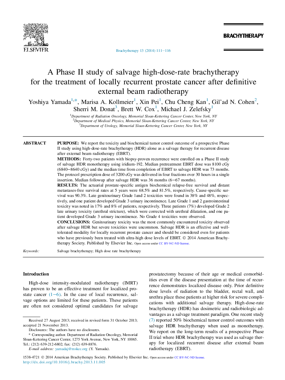 A Phase II study of salvage high-dose-rate brachytherapy for the treatment of locally recurrent prostate cancer after definitive external beam radiotherapy