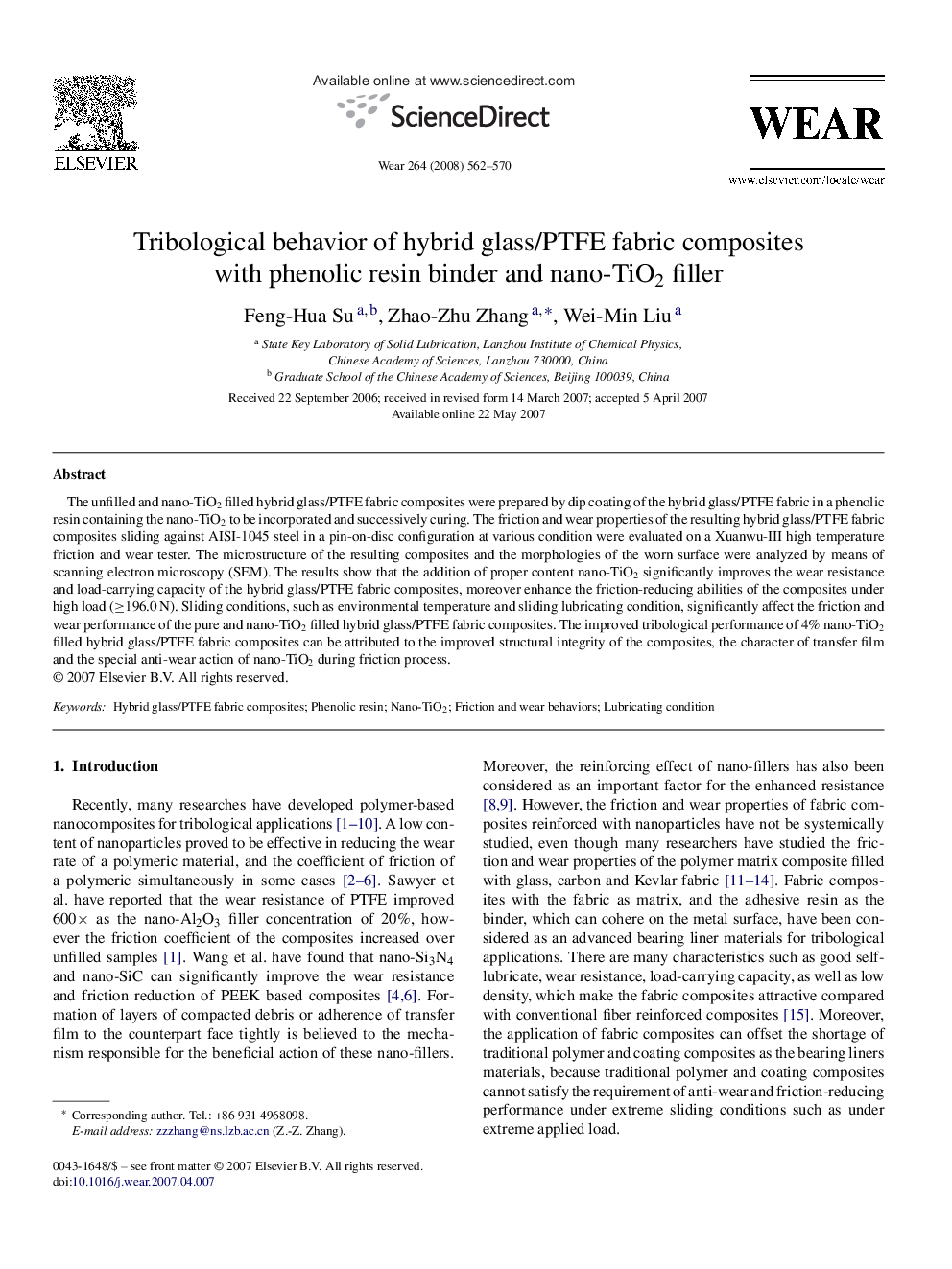 Tribological behavior of hybrid glass/PTFE fabric composites with phenolic resin binder and nano-TiO2 filler