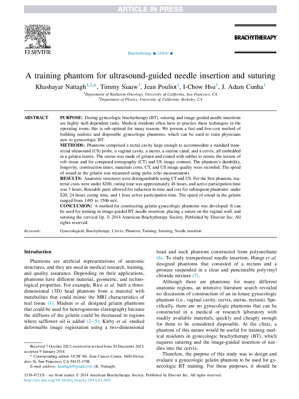 A training phantom for ultrasound-guided needle insertion and suturing