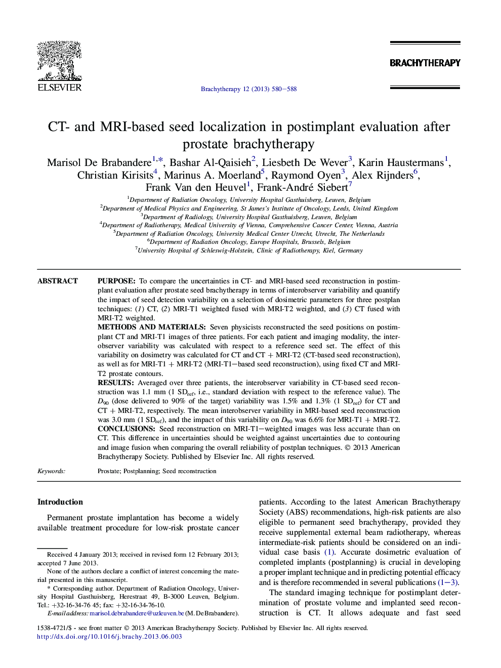 CT- and MRI-based seed localization in postimplant evaluation after prostate brachytherapy