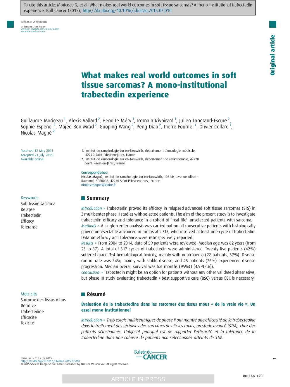 What makes real world outcomes in soft tissue sarcomas? A mono-institutional trabectedin experience