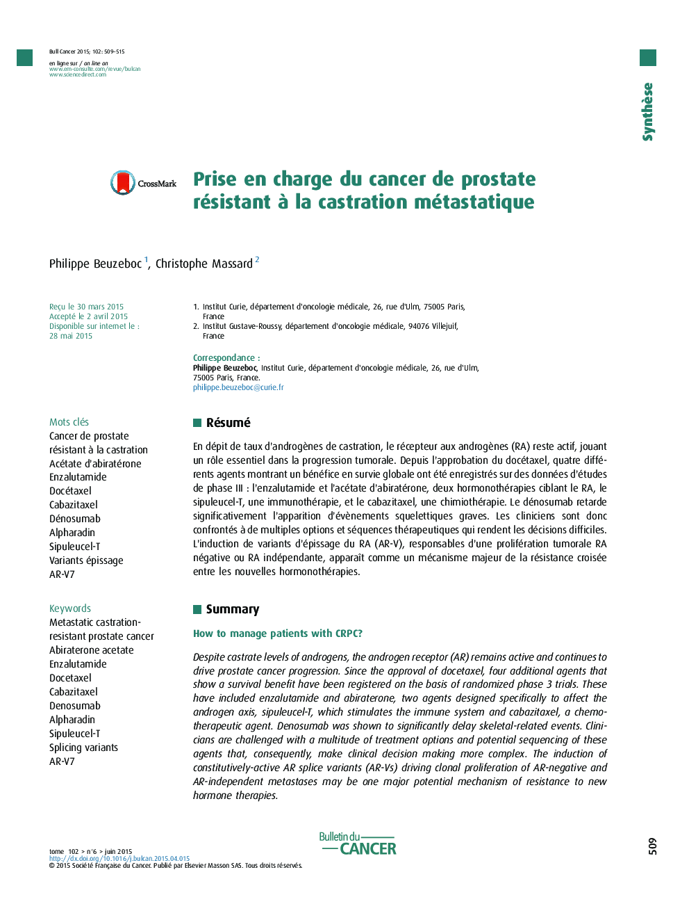 Prise en charge du cancer de prostate résistant Ã  la castration métastatique