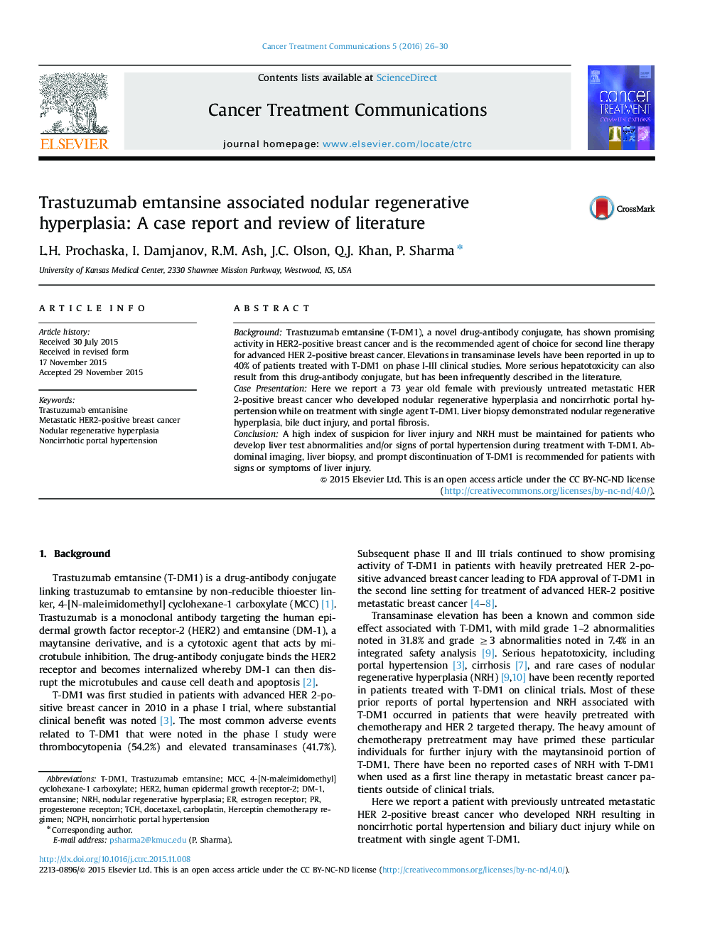Trastuzumab emtansine associated nodular regenerative hyperplasia: A case report and review of literature