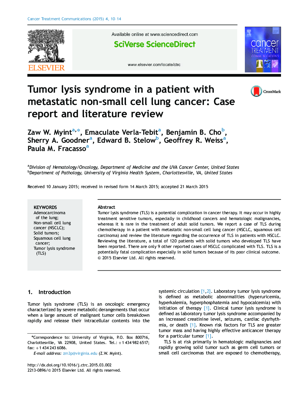 Tumor lysis syndrome in a patient with metastatic non-small cell lung cancer: Case report and literature review