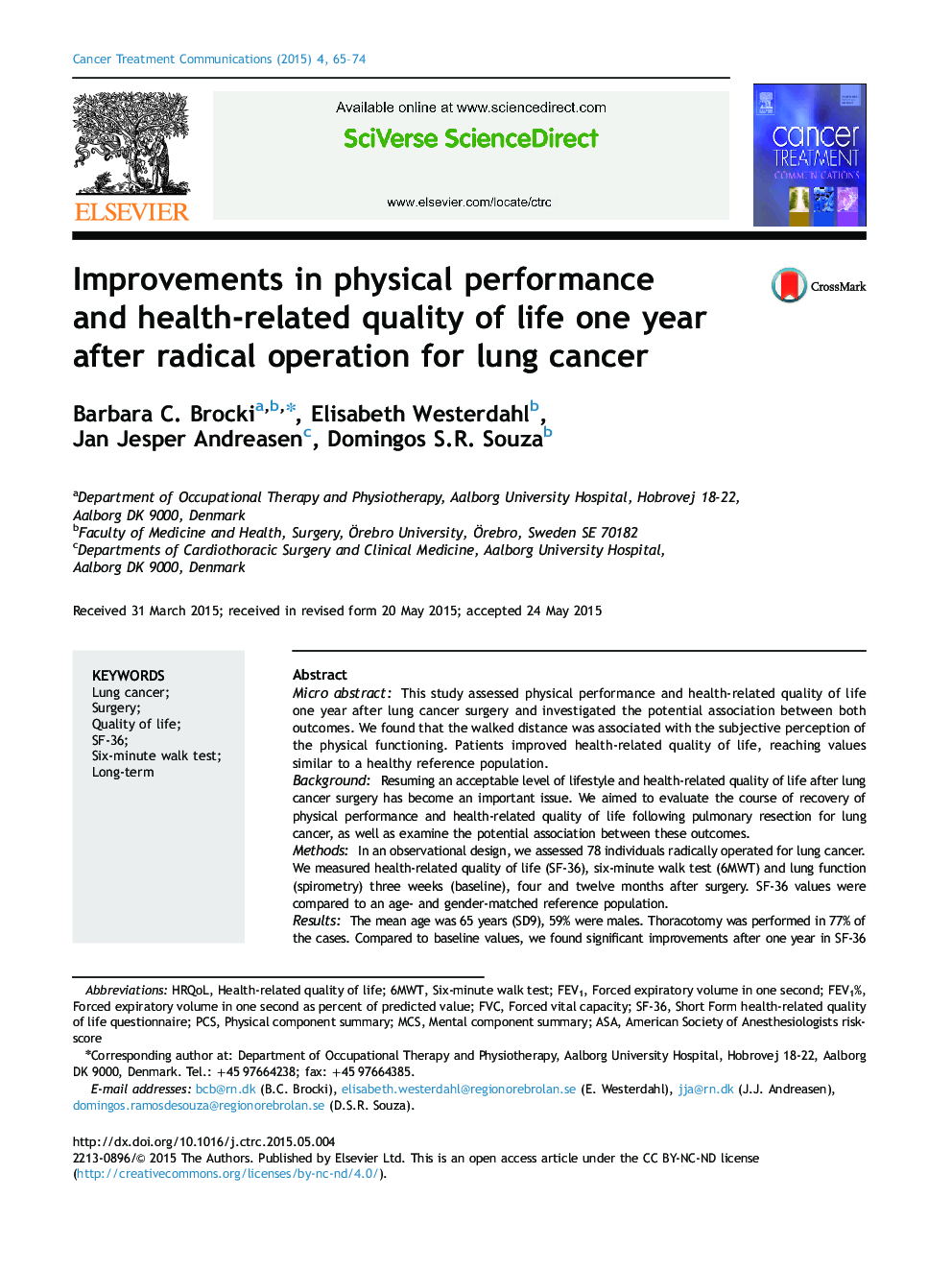 Improvements in physical performance and health-related quality of life one year after radical operation for lung cancer