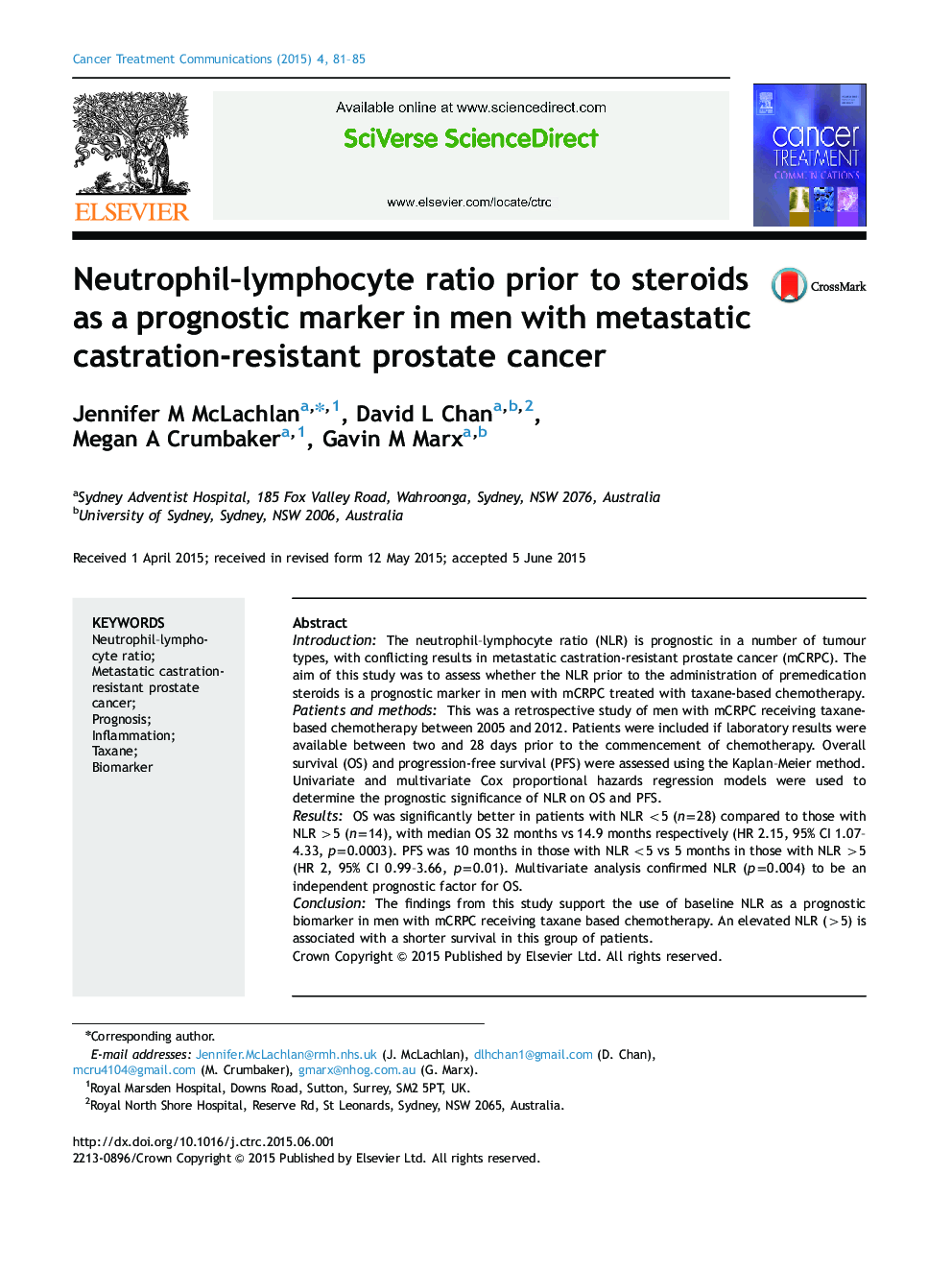 Neutrophil-lymphocyte ratio prior to steroids as a prognostic marker in men with metastatic castration-resistant prostate cancer