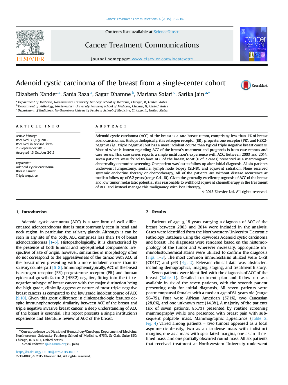 Adenoid cystic carcinoma of the breast from a single-center cohort