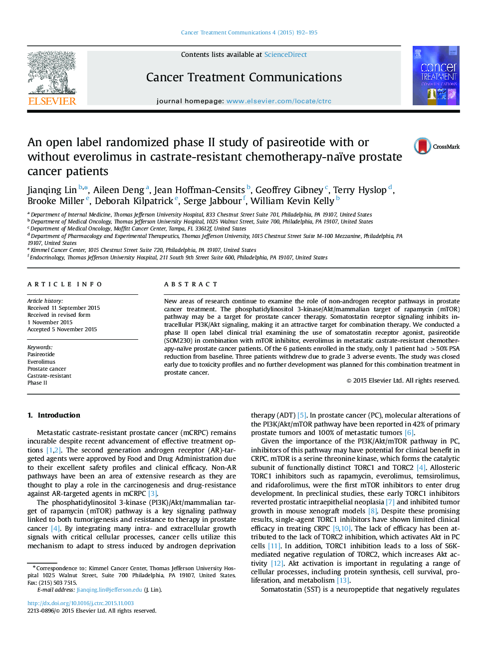 An open label randomized phase II study of pasireotide with or without everolimus in castrate-resistant chemotherapy-naïve prostate cancer patients