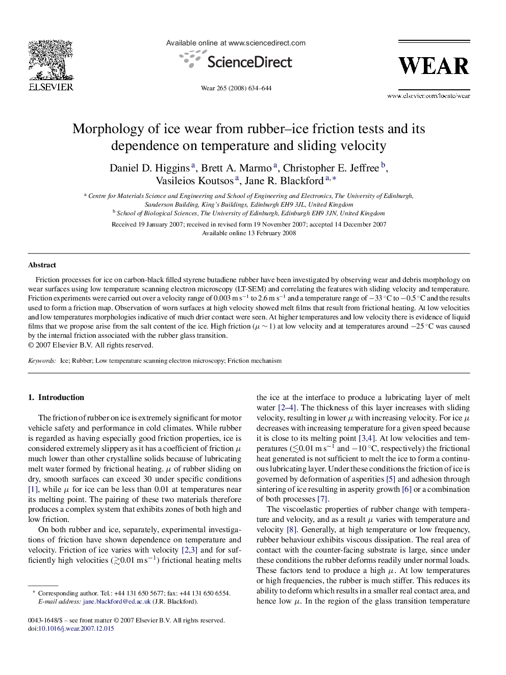 Morphology of ice wear from rubber-ice friction tests and its dependence on temperature and sliding velocity