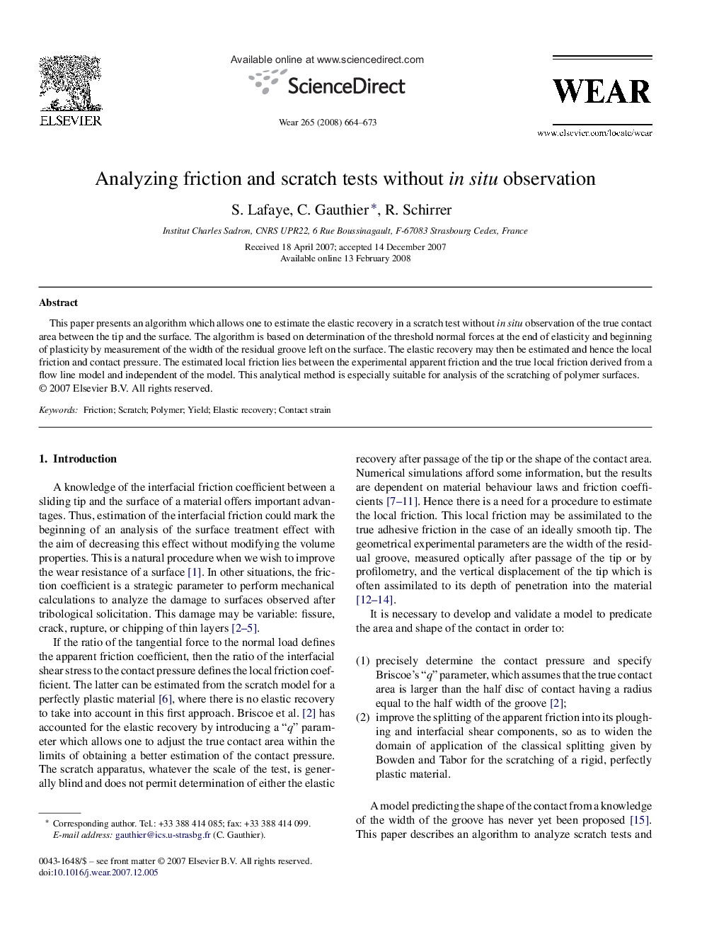 Analyzing friction and scratch tests without in situ observation