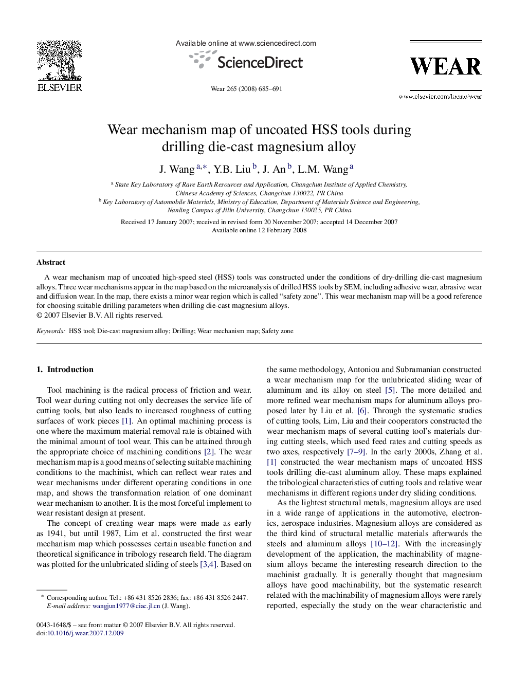 Wear mechanism map of uncoated HSS tools during drilling die-cast magnesium alloy