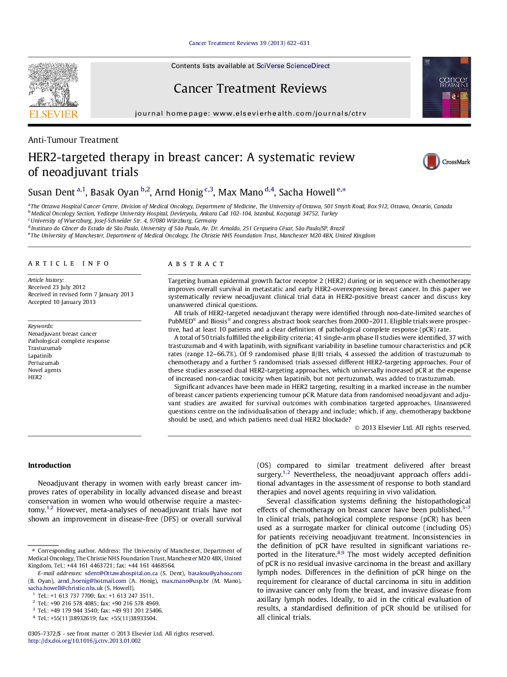 HER2-targeted therapy in breast cancer: A systematic review of neoadjuvant trials