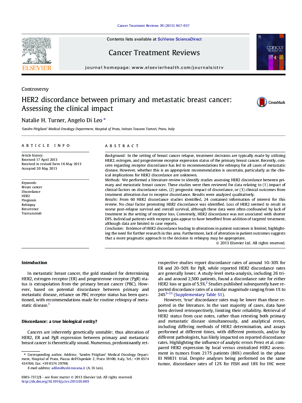 HER2 discordance between primary and metastatic breast cancer: Assessing the clinical impact