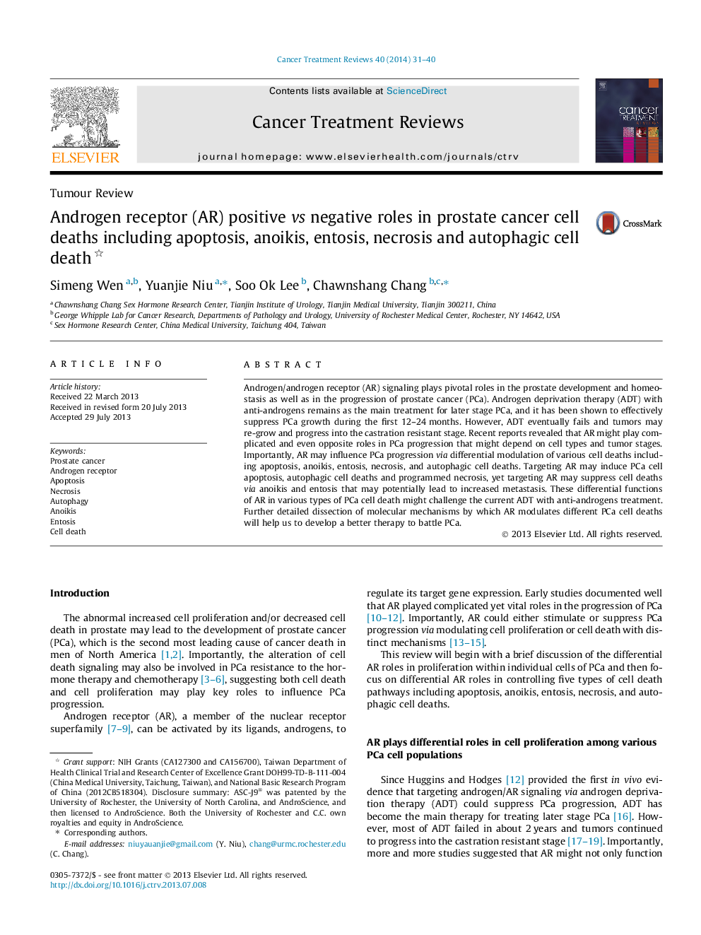 Androgen receptor (AR) positive vs negative roles in prostate cancer cell deaths including apoptosis, anoikis, entosis, necrosis and autophagic cell death