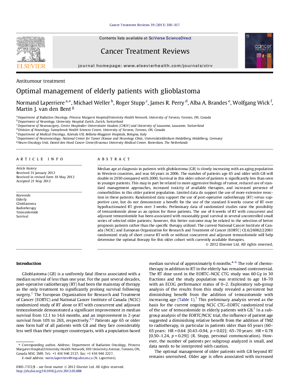 Optimal management of elderly patients with glioblastoma