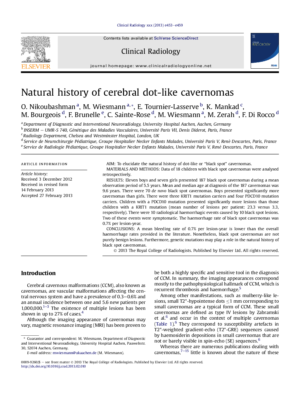 Natural history of cerebral dot-like cavernomas