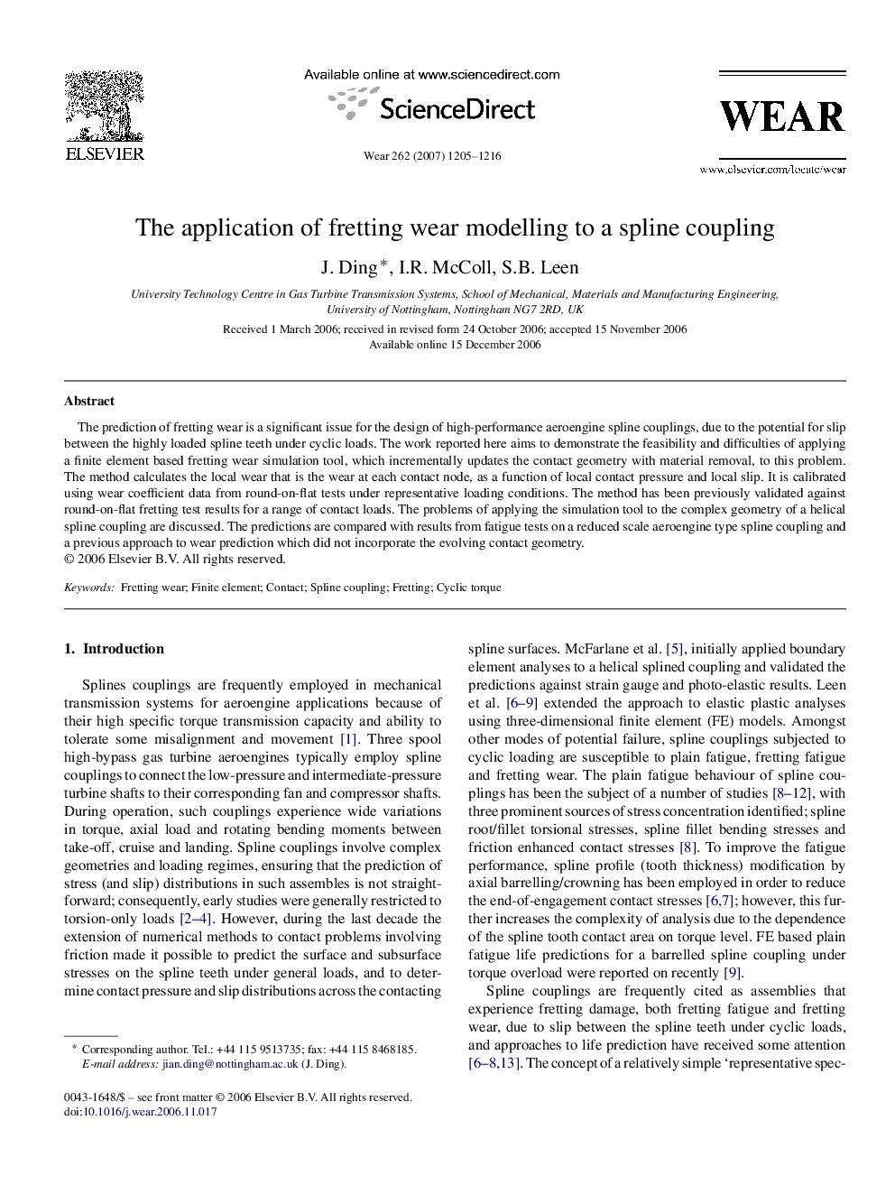 The application of fretting wear modelling to a spline coupling