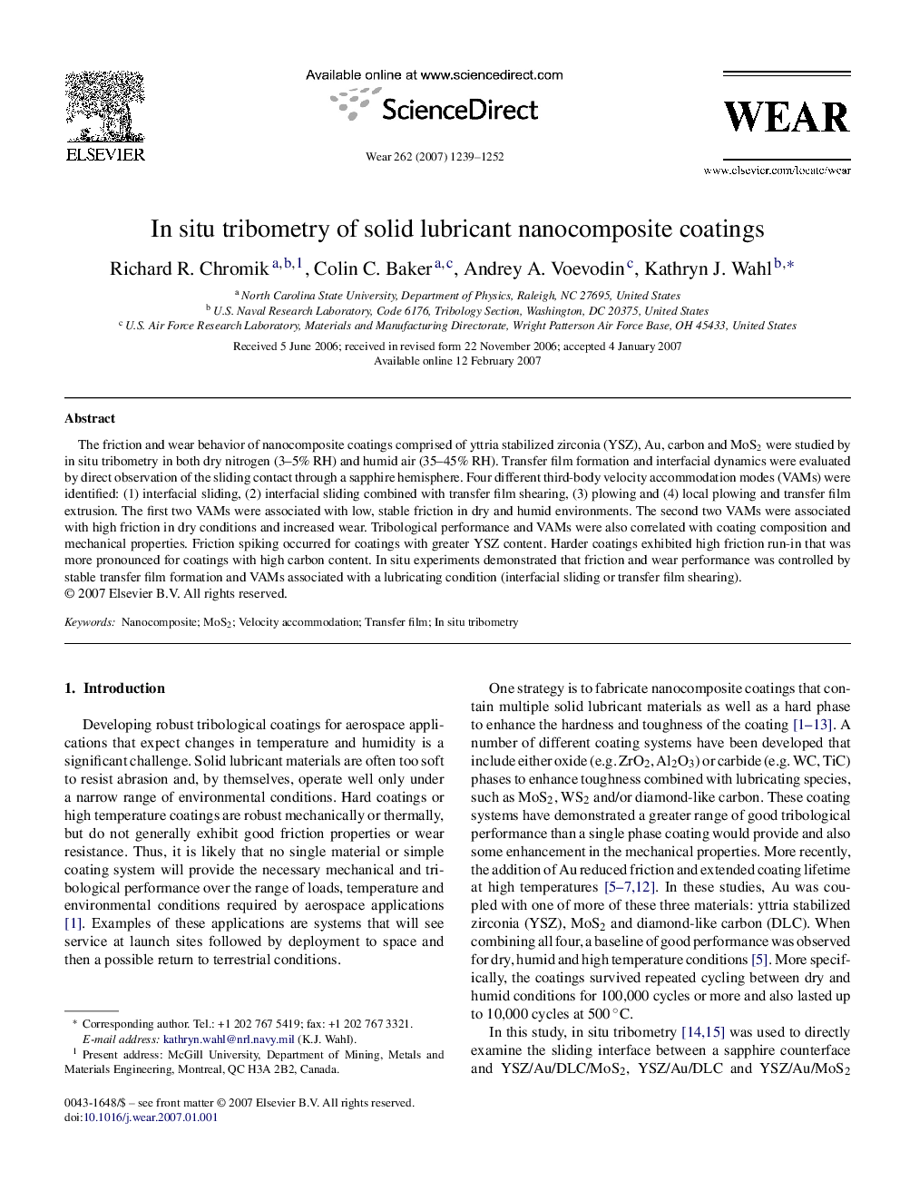 In situ tribometry of solid lubricant nanocomposite coatings