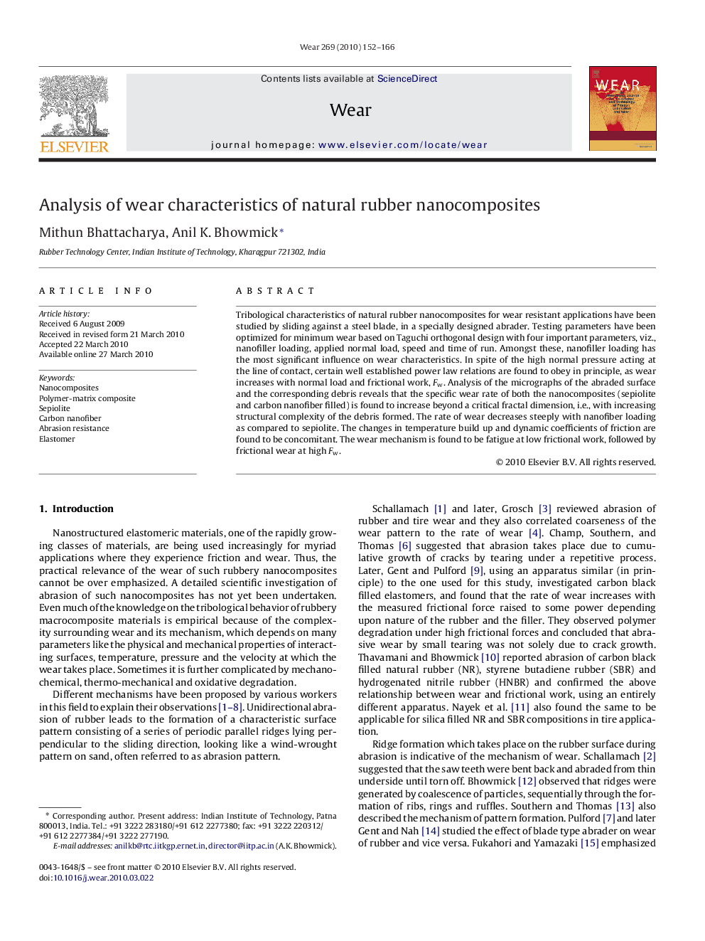 Analysis of wear characteristics of natural rubber nanocomposites