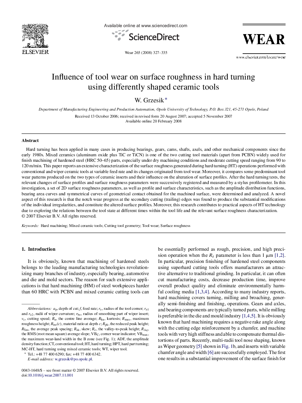 Influence of tool wear on surface roughness in hard turning using differently shaped ceramic tools