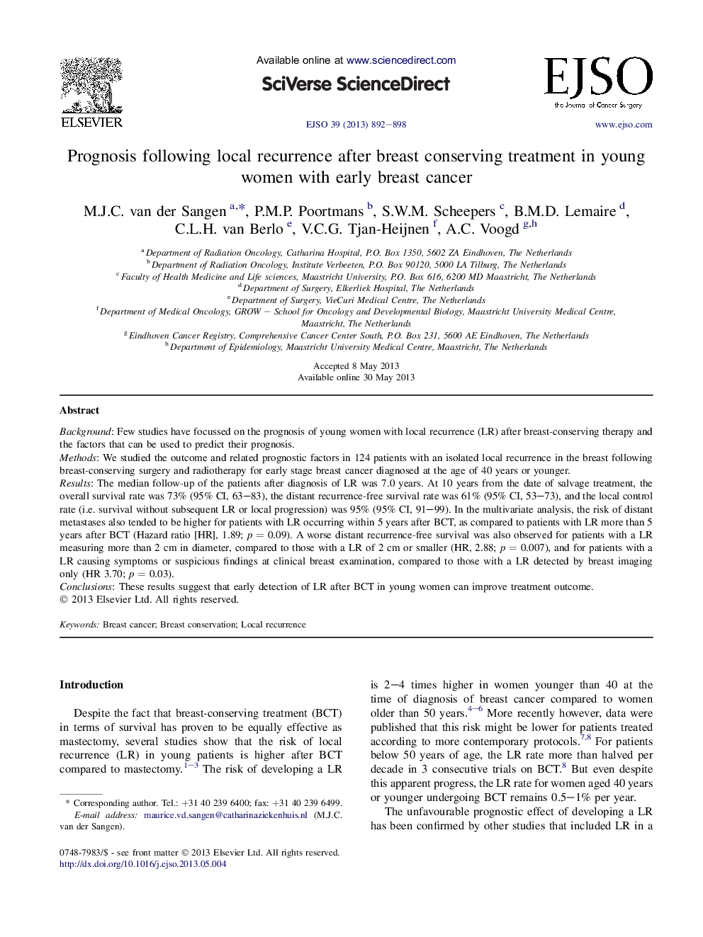 پیش آگهی پس از عود مجدد پس از درمان نگهداری پستان در زنان جوان مبتلا به سرطان سینه اولیه 