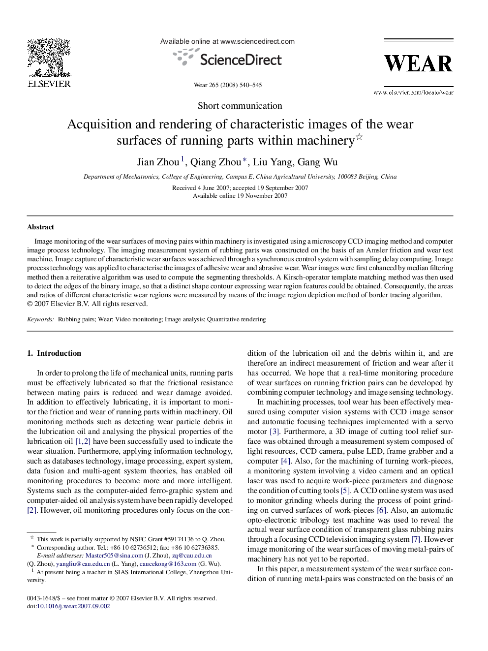 Acquisition and rendering of characteristic images of the wear surfaces of running parts within machinery 