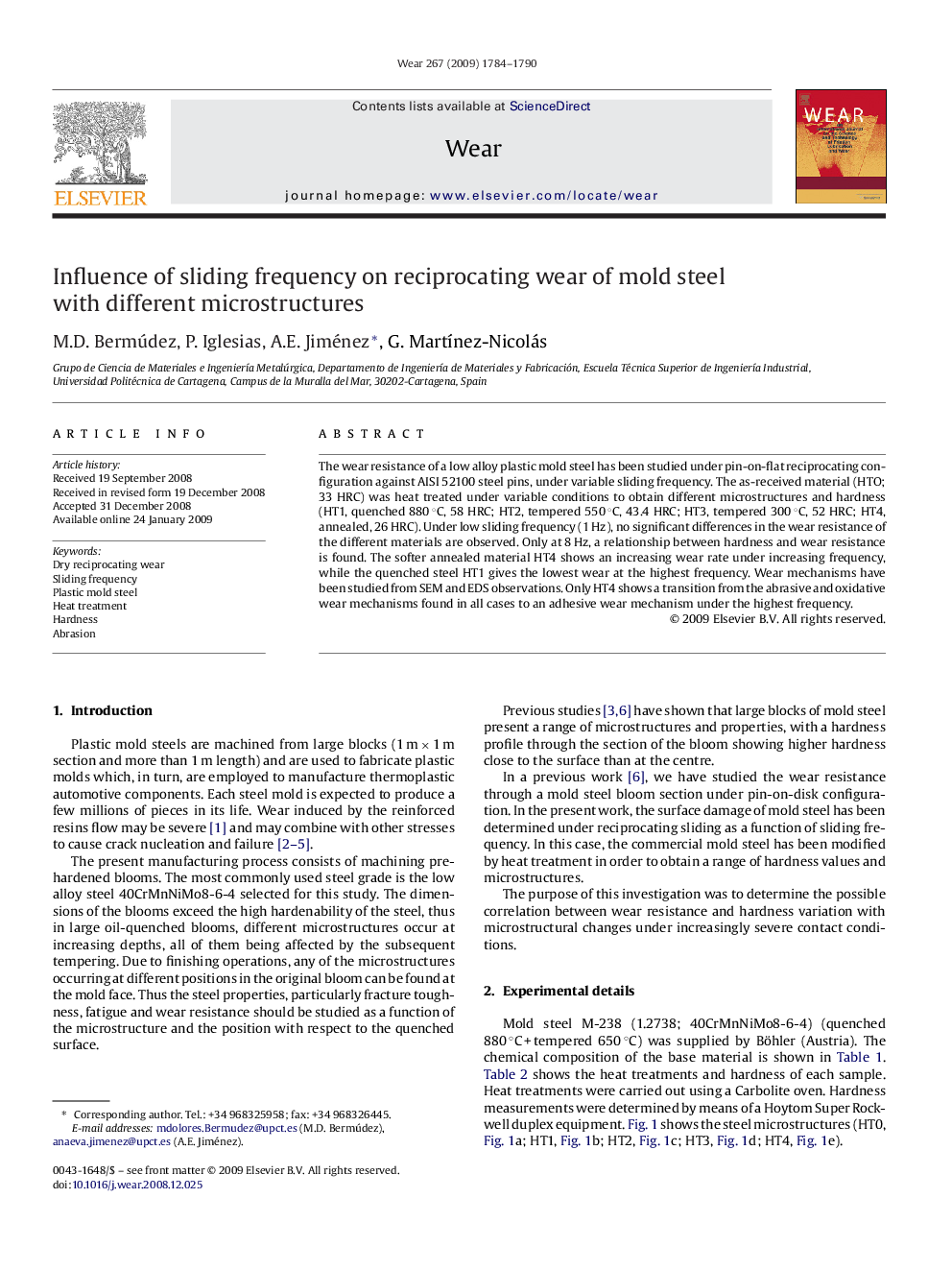 Influence of sliding frequency on reciprocating wear of mold steel with different microstructures