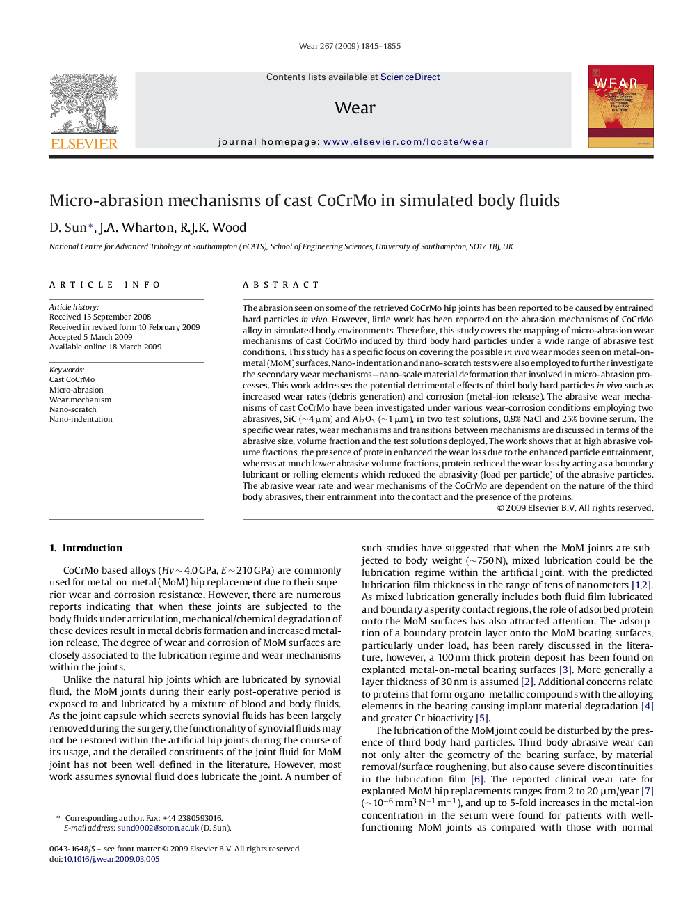 Micro-abrasion mechanisms of cast CoCrMo in simulated body fluids