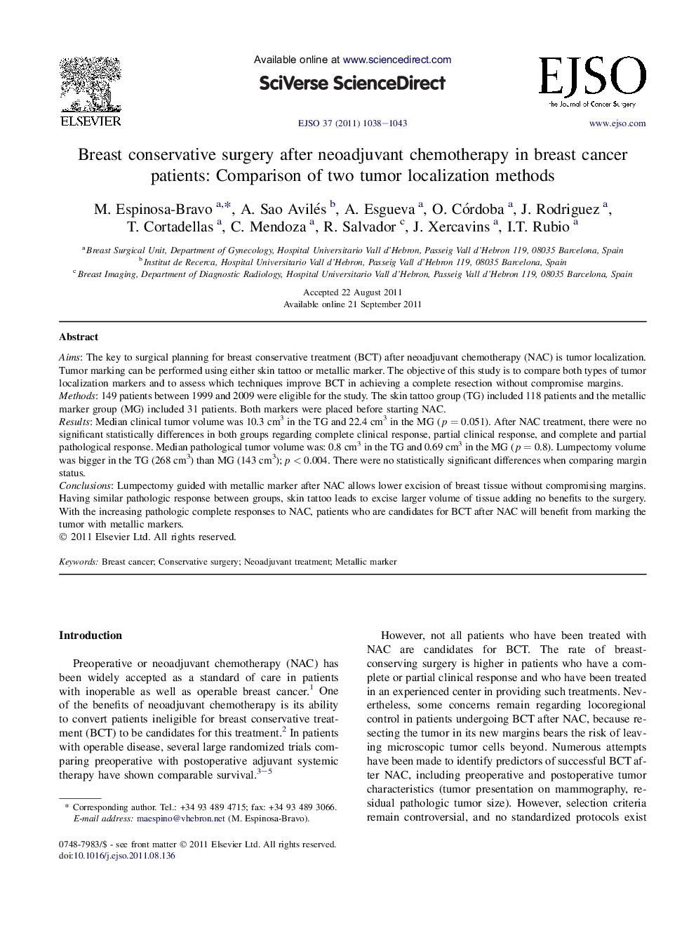 Breast conservative surgery after neoadjuvant chemotherapy in breast cancer patients: Comparison of two tumor localization methods