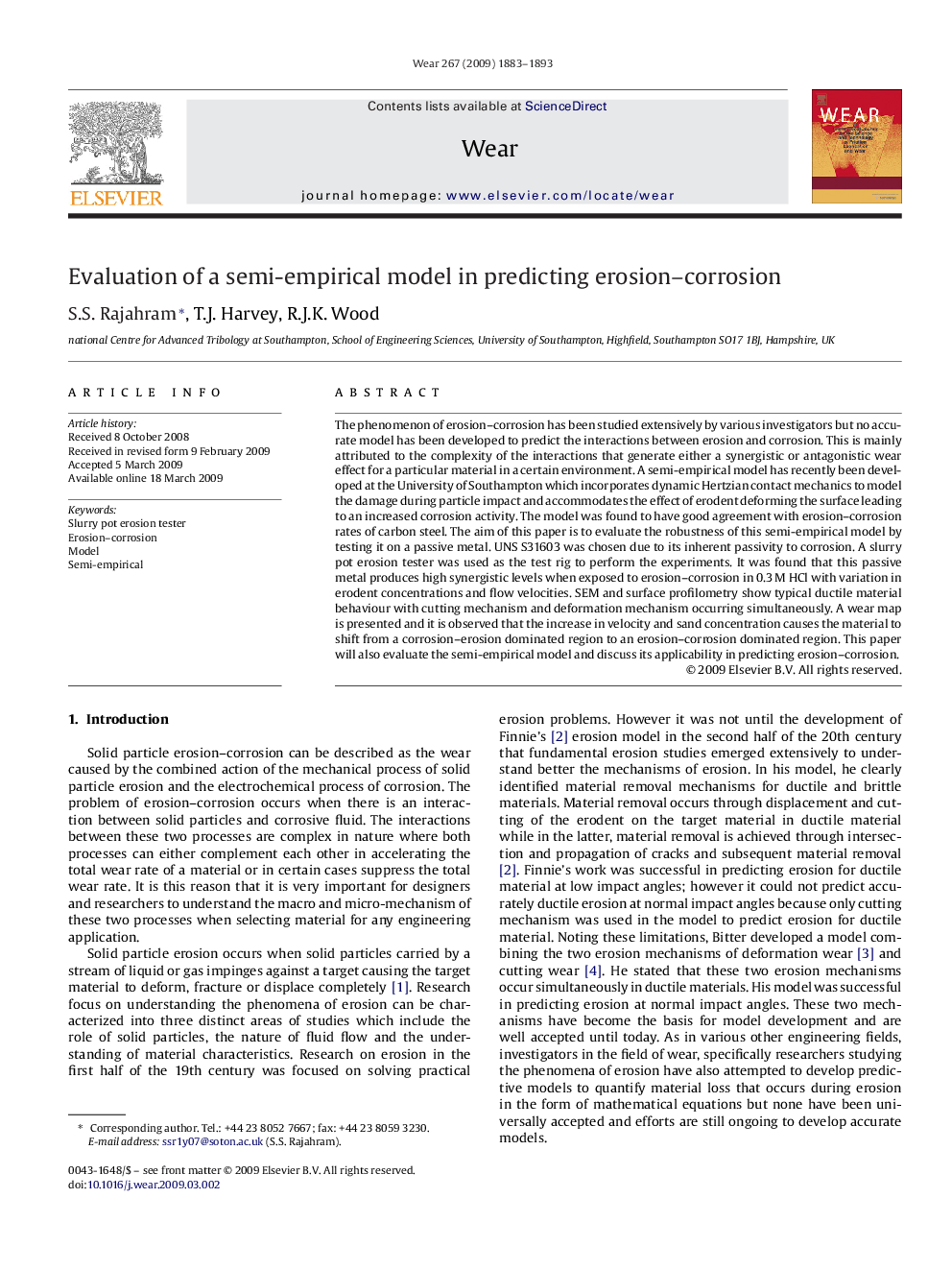 Evaluation of a semi-empirical model in predicting erosion–corrosion