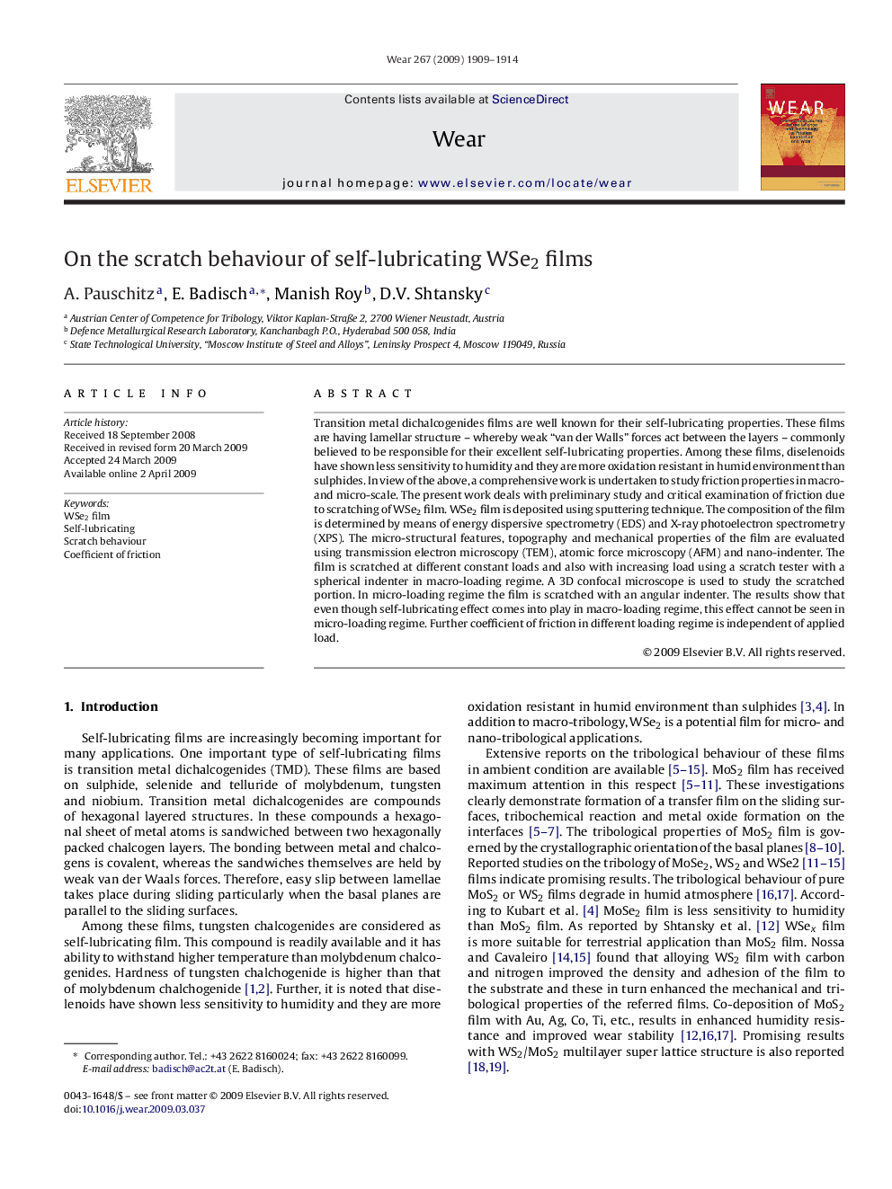 On the scratch behaviour of self-lubricating WSe2 films