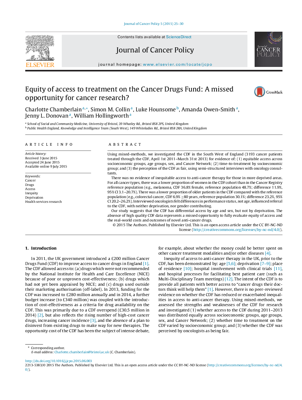 Equity of access to treatment on the Cancer Drugs Fund: A missed opportunity for cancer research?