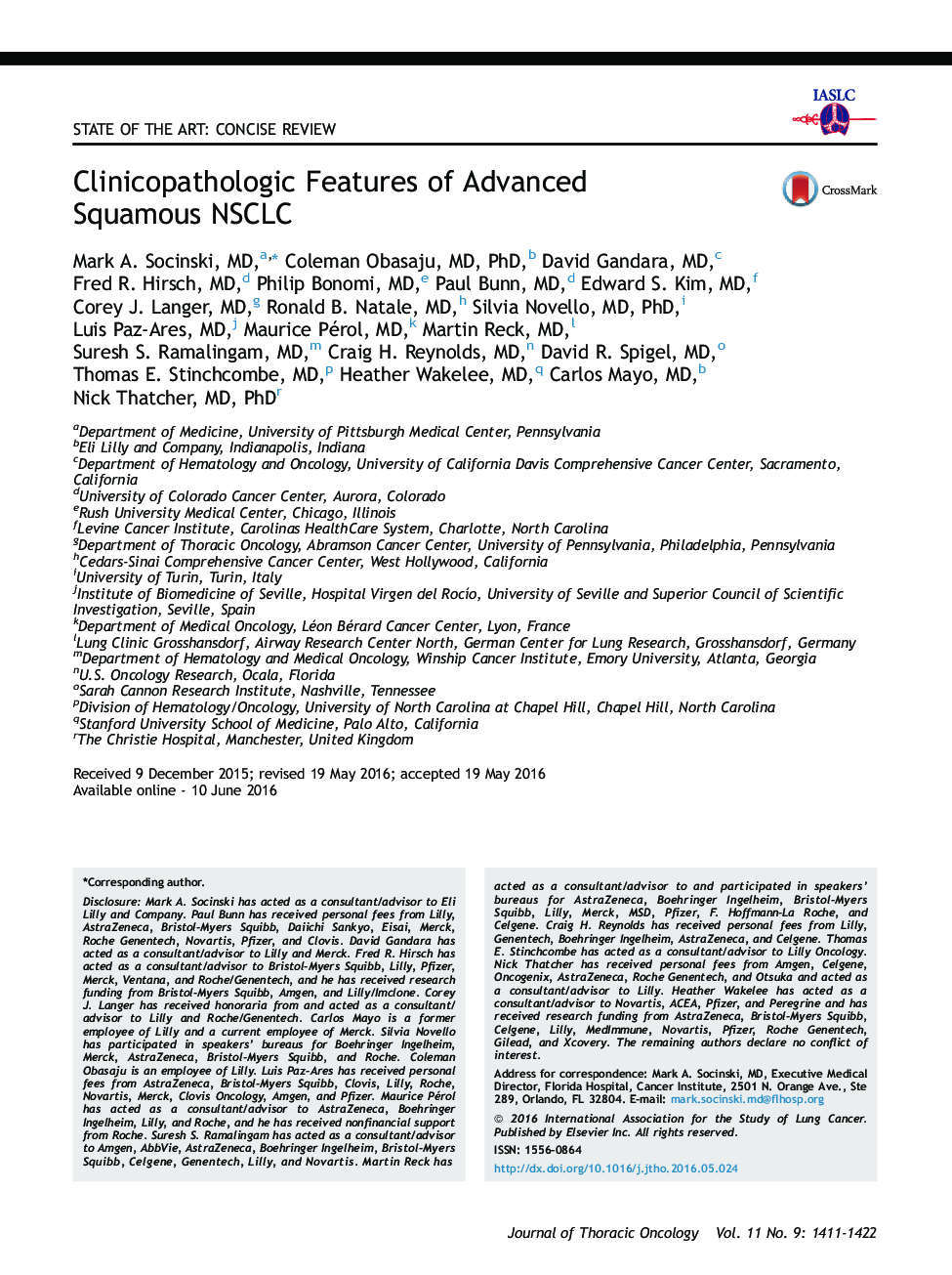 Clinicopathologic Features of Advanced Squamous NSCLC