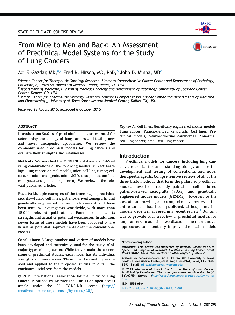 From Mice to Men and Back: An Assessment of Preclinical Model Systems for the Study of Lung Cancers