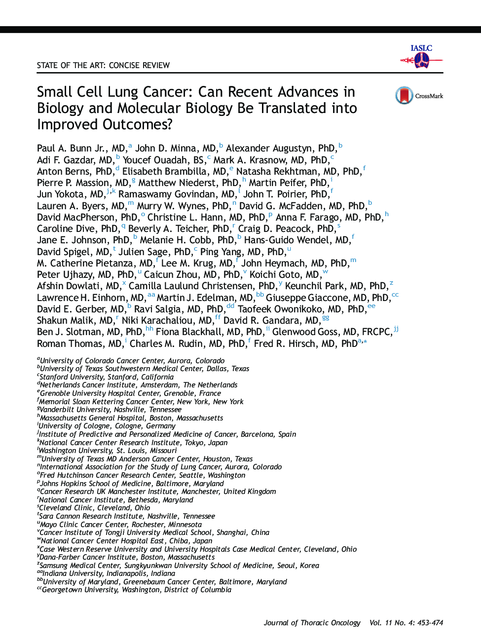 Small Cell Lung Cancer: Can Recent Advances in Biology and Molecular Biology Be Translated into Improved Outcomes?