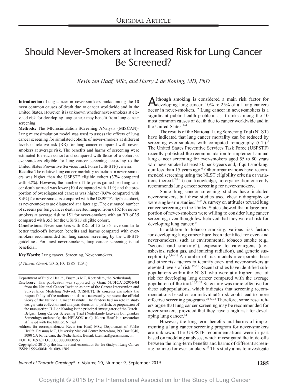 Should Never-Smokers at Increased Risk for Lung Cancer Be Screened?