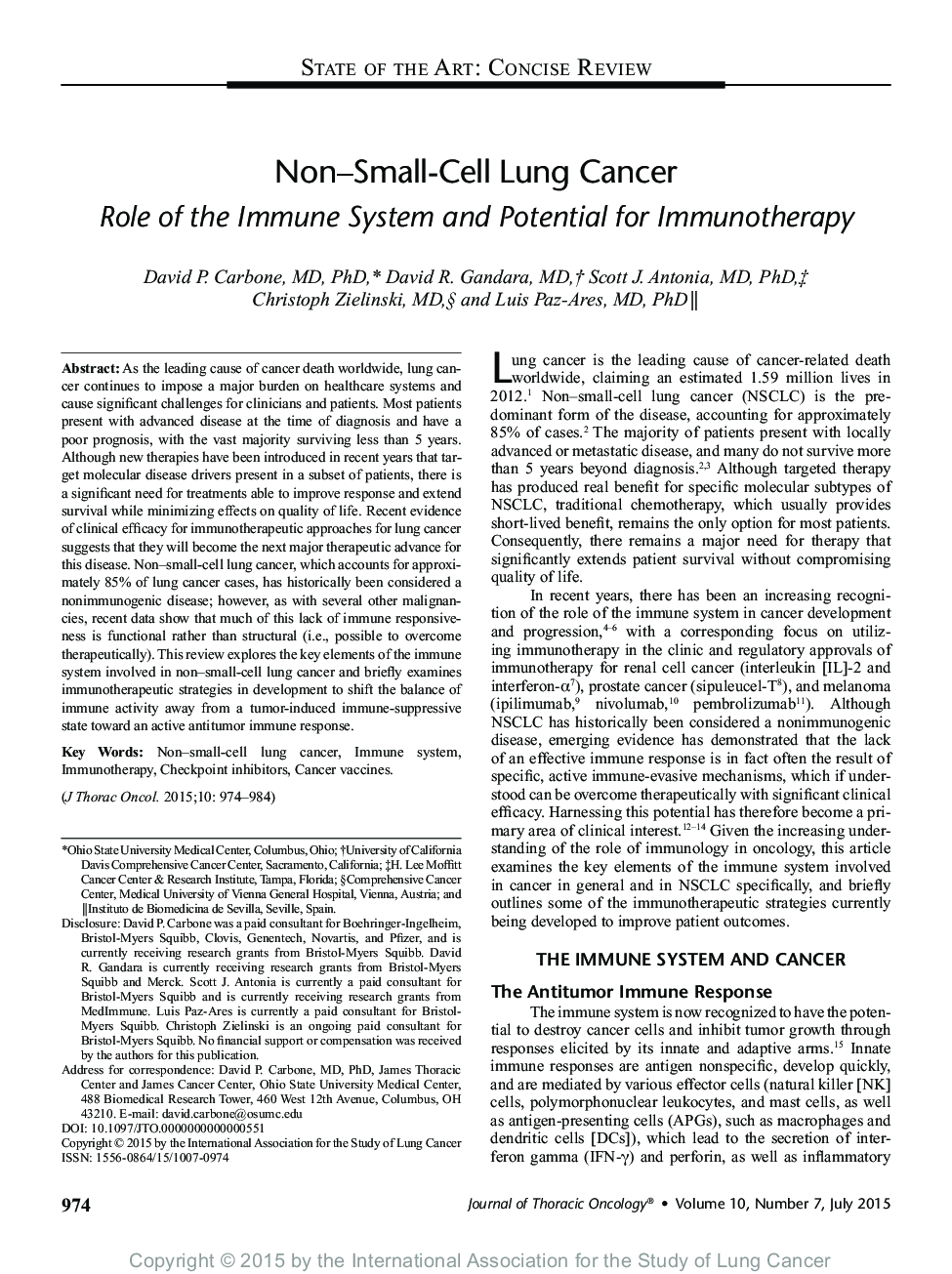 سرطان ریه غیر سلولی: نقش سیستم ایمنی و توان بالقوه برای ایمونوتراپی 