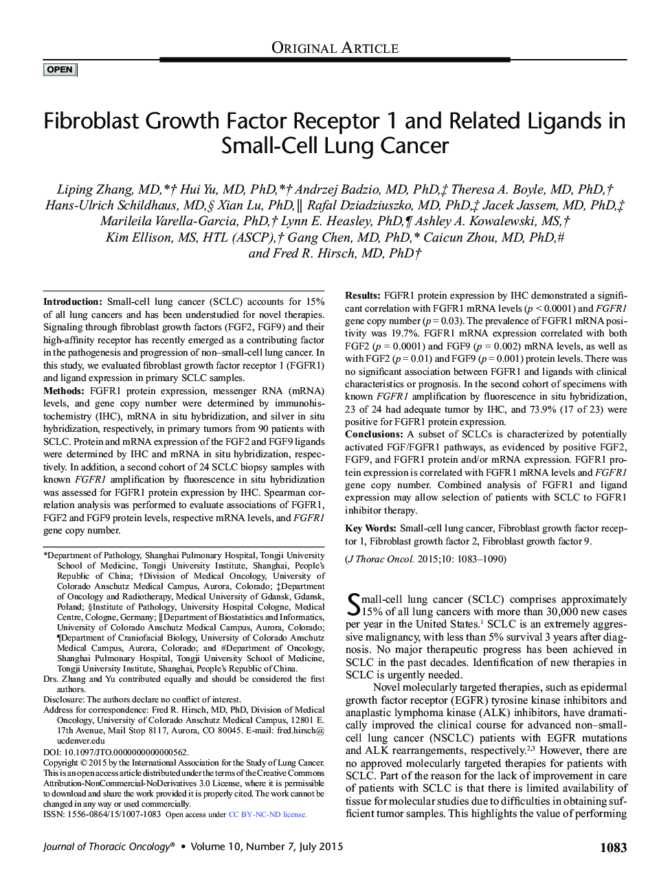 گیرنده فاکتور رشد فیبروبلاستی 1 و لیگاندهای مرتبط در سرطان ریه های کوچک سلولی 